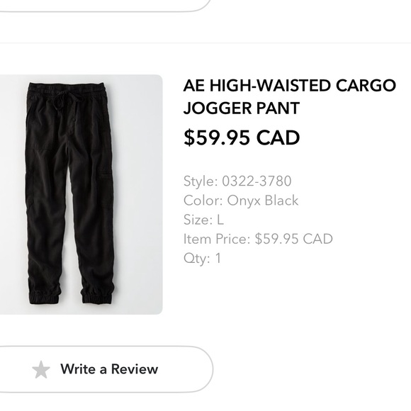 American Eagle 🦅 AE High-Waisted Cargo Jogger Pant Onyx Black Large - Picture 2 of 10